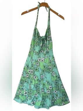 Vintage 90's Y2k Ann Taylor Loft Floral Halter Sun Dress Size 0 Green Spring